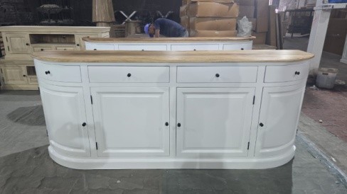Halfrond houten dressoir 180 cm