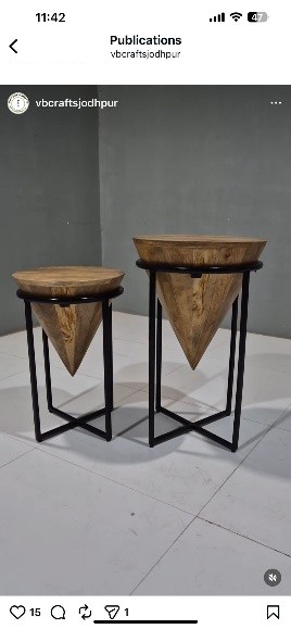 Bijzettafels hout en metaal, kegelvorm